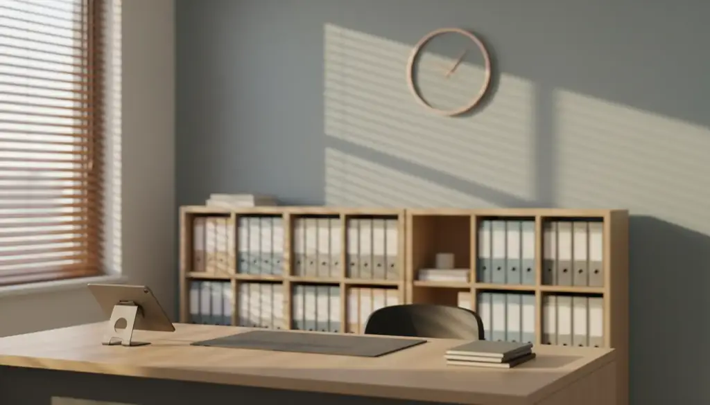 The scheduling desk and credential files at the Just CNA's Inc. office